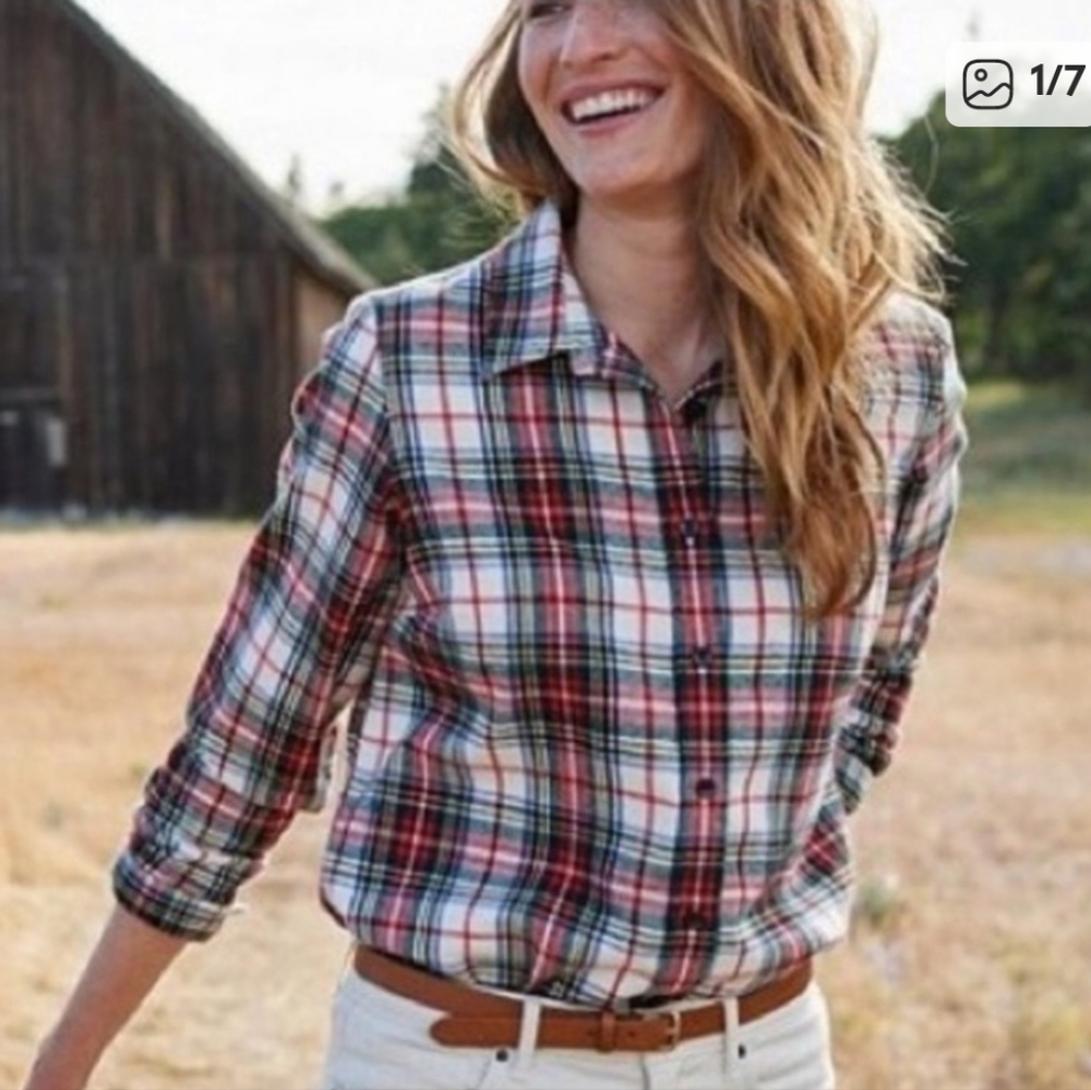 Womens L.L. Bean Plaid Flannel Shirt Relaxed Fit